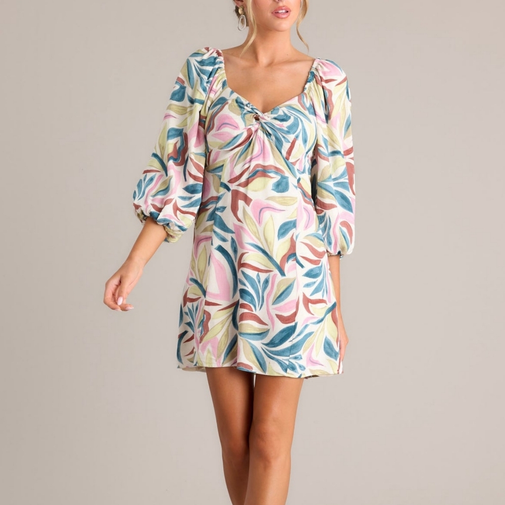 Z Supply Mirani Safari Flax Mini Dress Floral Multicolor Twist Front Size Small